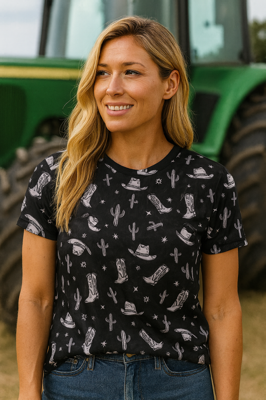 HICK Western Pattern Mesh Sheer Top